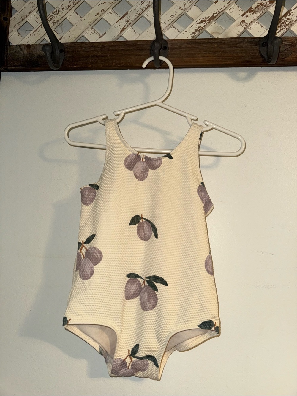 H&M Cream One-Piece Swimsuit with Lavender Fruit Print